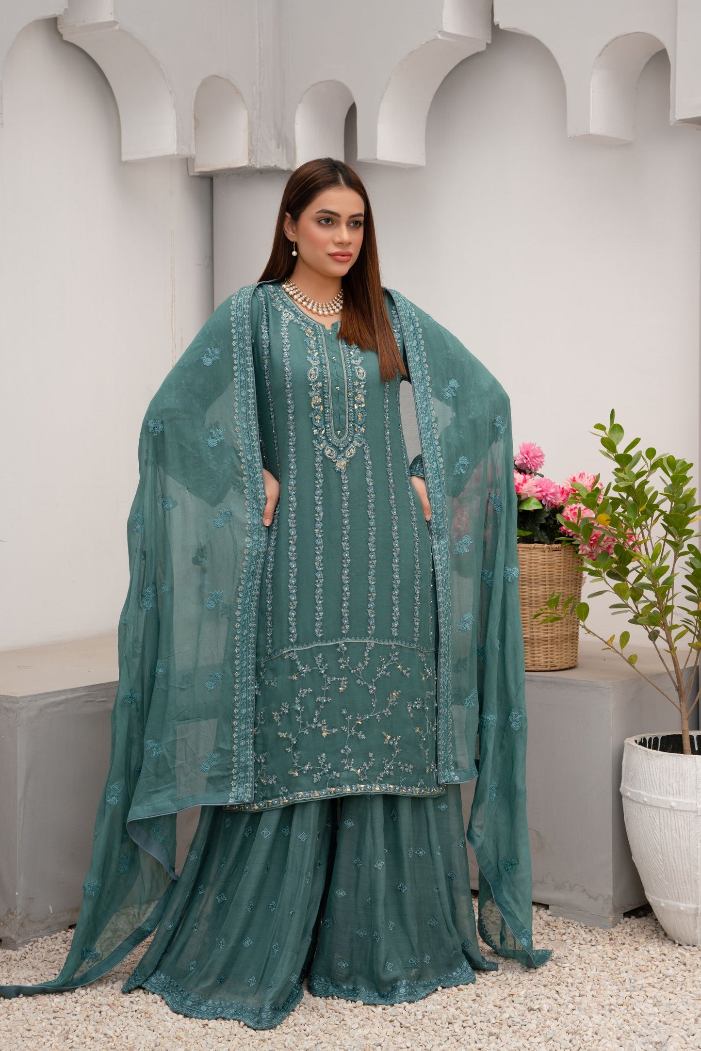 ZOON- Chiffon Shirt Sharara And Dupatta ZC-2229G