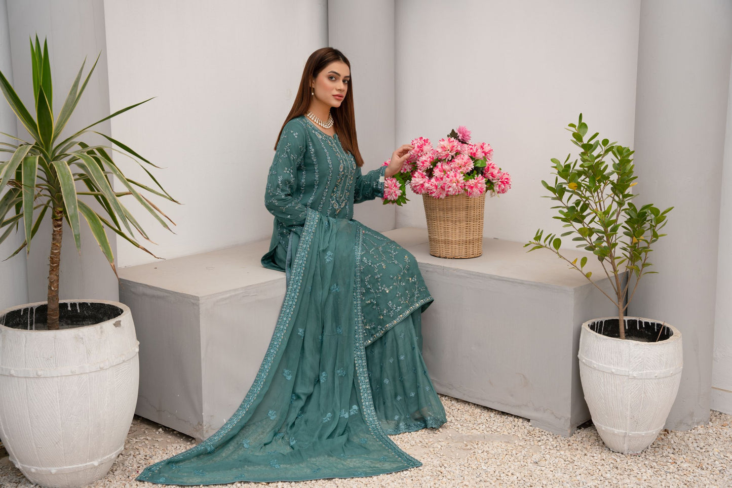 ZOON- Chiffon Shirt Sharara And Dupatta ZC-2229G