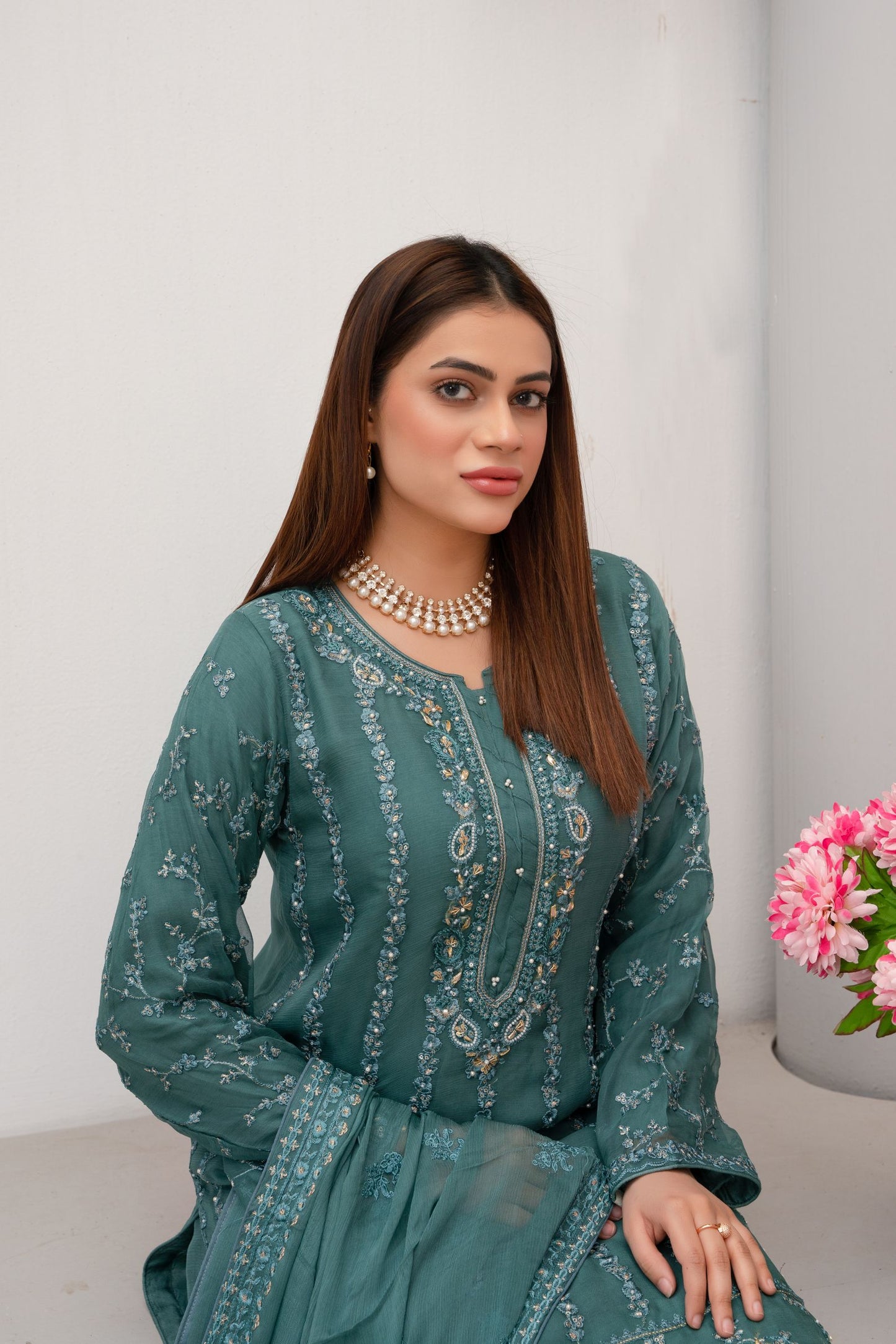 ZOON- Chiffon Shirt Sharara And Dupatta ZC-2229G