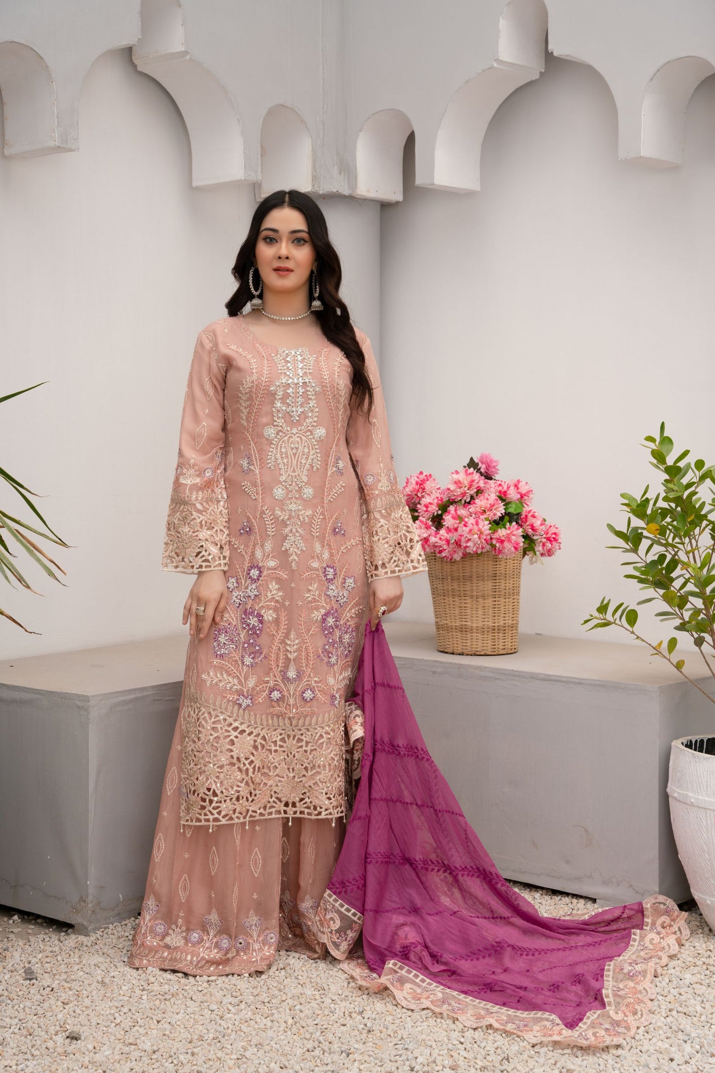 ZOON- Chiffon Shirt Sharara And Dopata ZC-2251