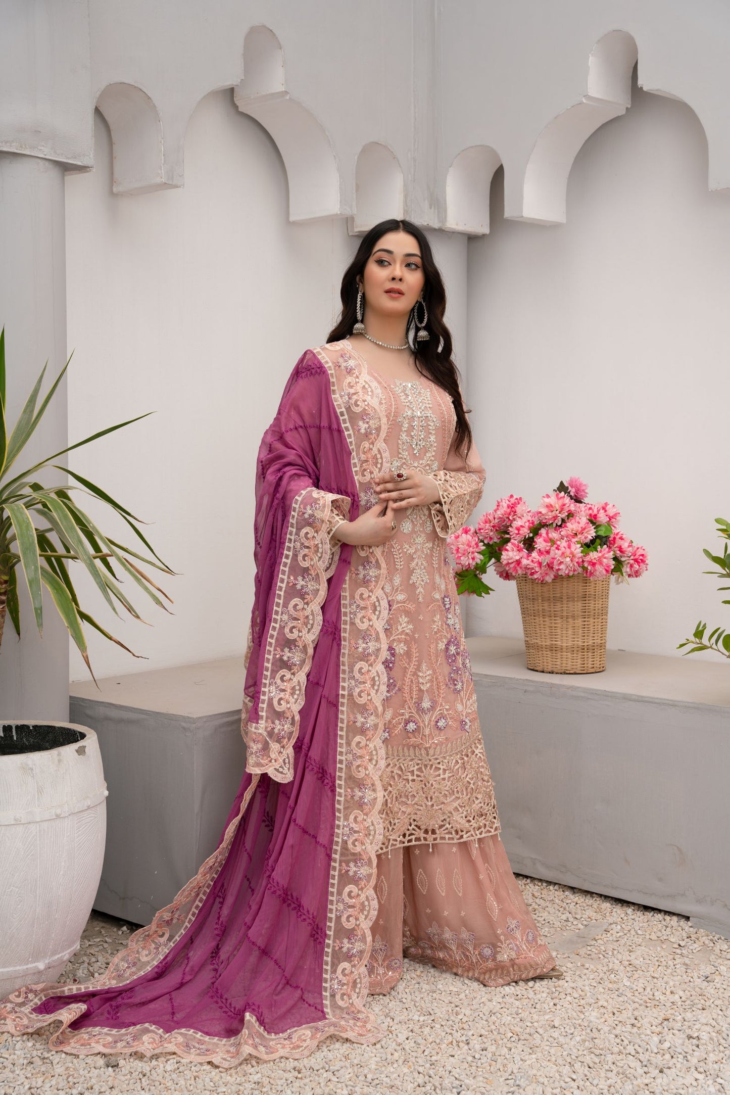ZOON- Chiffon Shirt Sharara And Dopata ZC-2251