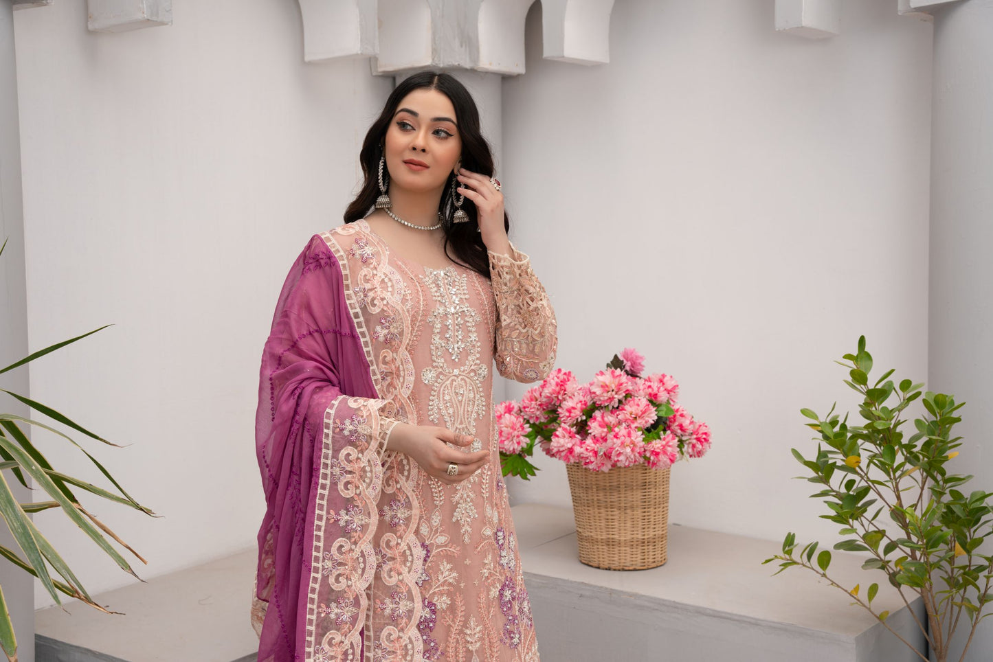 ZOON- Chiffon Shirt Sharara And Dopata ZC-2251