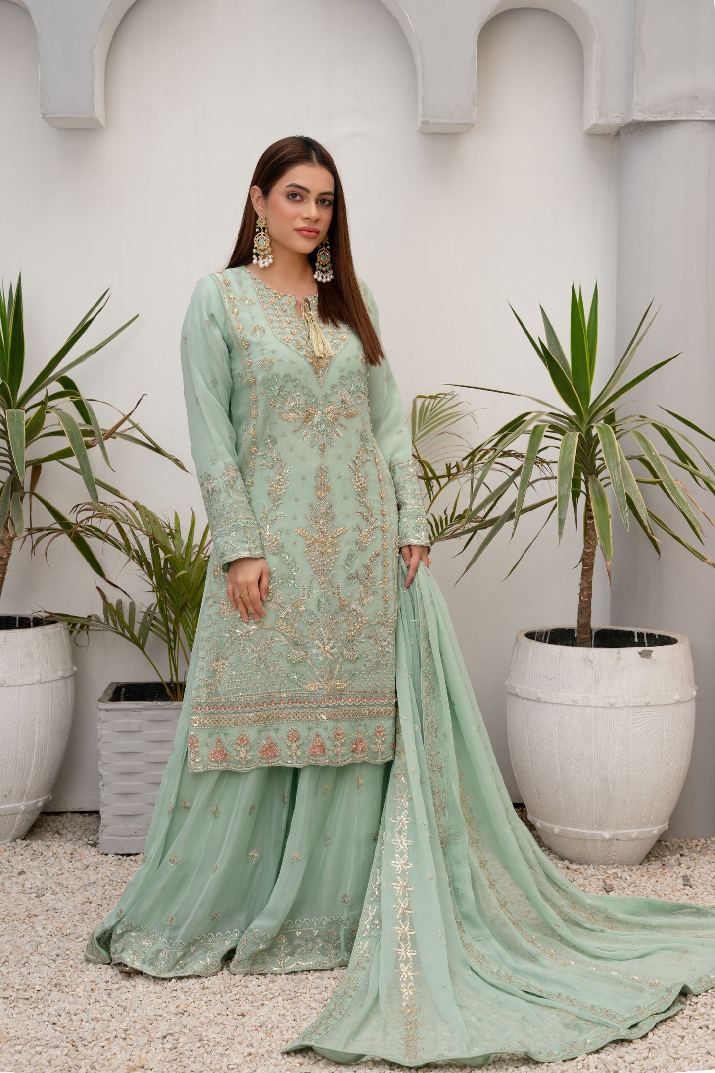 ZOON- Chiffon Shirt Sharara And Dopata ZC-238