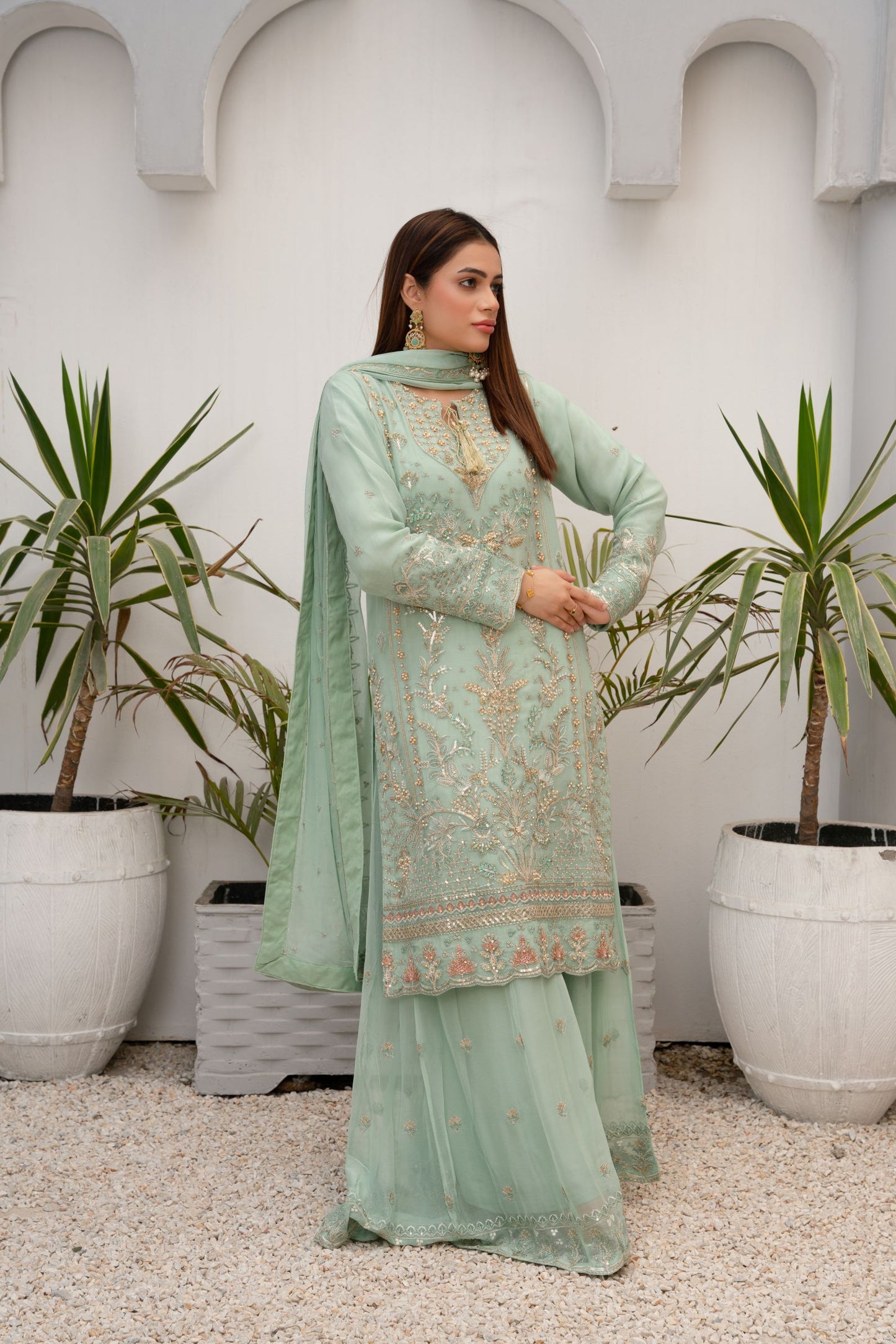 ZOON- Chiffon Shirt Sharara And Dopata ZC-238