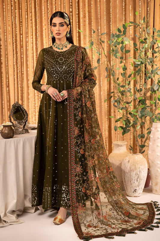 ALIZEH-MAHVEEN Embroidered Chiffon Olive AF-CH-V16-D07